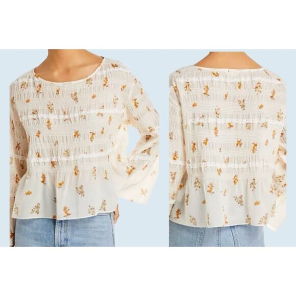 REBECCA TAYLOR Ines Smocked Floral Blouse Top Size Small NWT - Picture 1 of 8